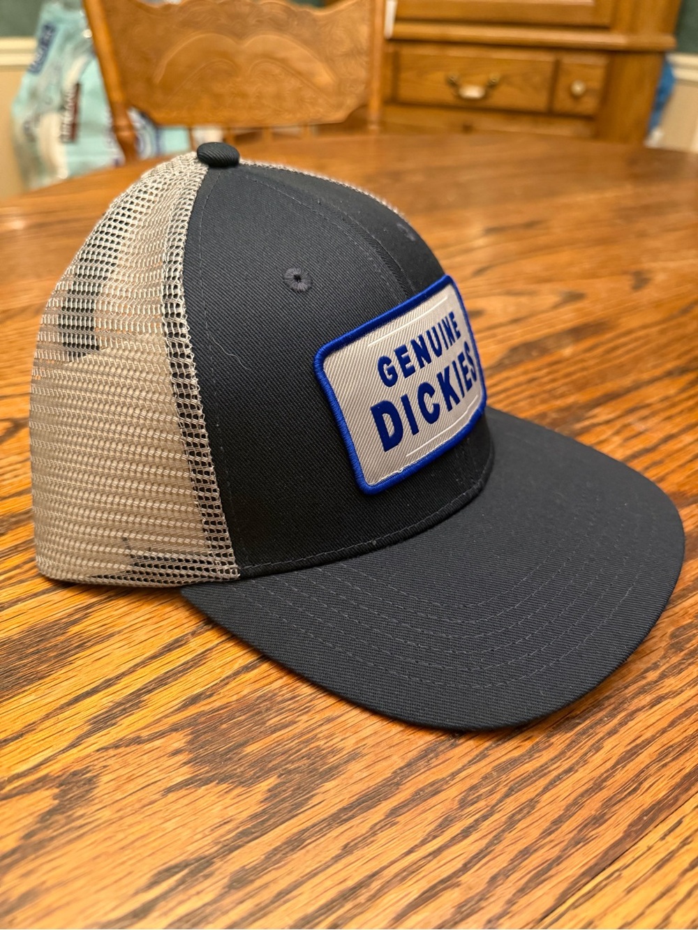Dickies Black & Gray Patch Logo Trucker Hat with Blue Trim - Picture 3 of 6